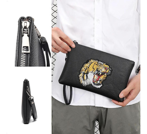 Bolso De Mano Luxury Diamond Parma Clutch Porta Documentos Negro Con Correa De Muñeca Marroquinería Hombre Estilo Italiano Herrajes Níquel Ideal Viajes Trabajo Salidas Cuero Pu Y Bordados Calidad