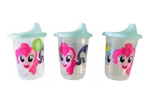 Set 3 Vasos C/ Boquilla Antiderrame Para Niños My Litle Pony