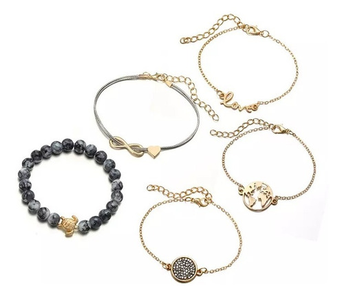 Pulseira 5 Peças Dourada Love Infinito Tartaruga L2258