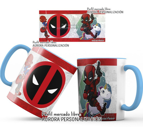 Mug  Taza Oreja E Interior Azul Super Heroes Avengers 003