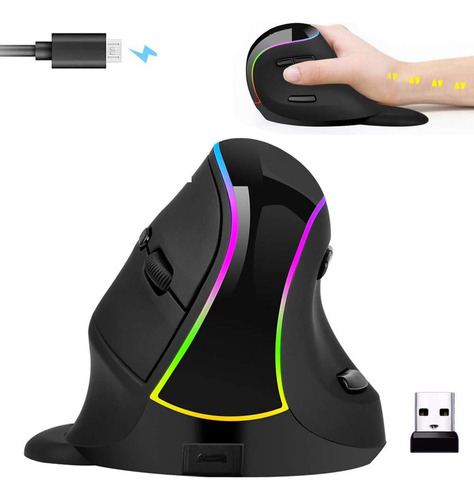 Ratón Ergonómico Vertical Inalámbrico 2.4ghz Rgb 7 Colores