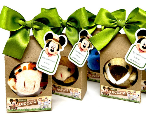 Lembrancinha Personalizada Mickey Safari Pelúcia 6cm 10 Kits