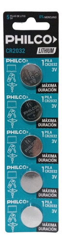 5 X Pilas Philco Para Alarmas 2032 Pila Boton 3 V