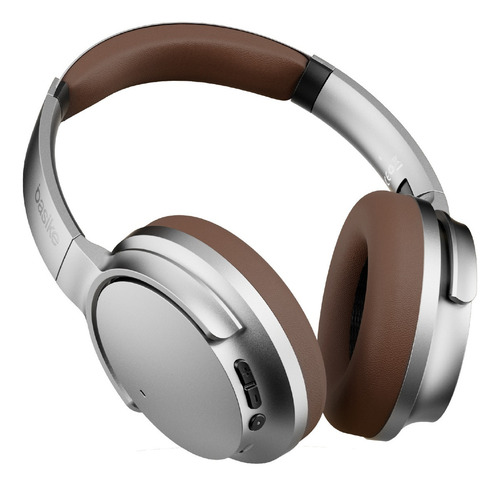 Basike Fone de Ouvido Over-Ear Sem Fio com ANC Ativo 80H Bateria Áudio HD Graves Intensos Espuma com Memória Perfeito para Viagens e Home Office (Prata)