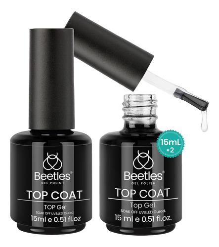 Kit De Top Coat Para Uñas Transparente Brillante 2 Pzs 15 M Transparente