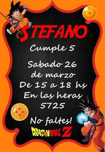 Dragon Ball Goku  Tarjeta Invitación Digital Imprimible 