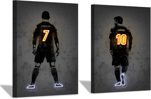 Set 2 Cuadros Decorativos Messi Cristiano Futbol Numeros