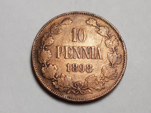 Finlandia 10 Penniä, 1898 Km# 14 Cobre Nicolás Ii - 534