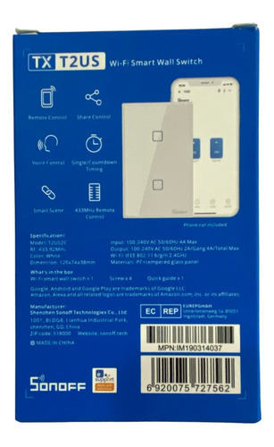 Imagen 4 de 7 de Interruptor Sonoff Wifi Touch 2 Canales Compati Alexa/google