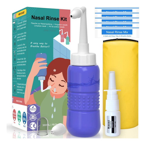 Nuevo Lavado Nasal 300ml +5 Bolsas+botella De Aerosol