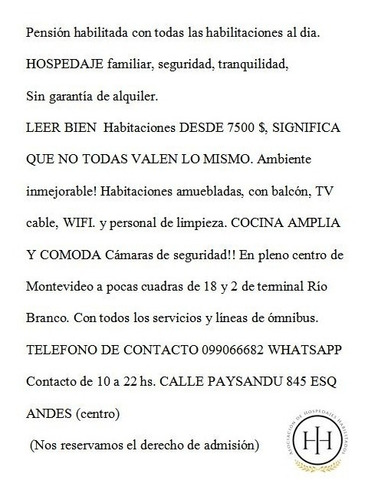 Pension, Hospedaje, Montevideo, Residencia, Centro Seguridad