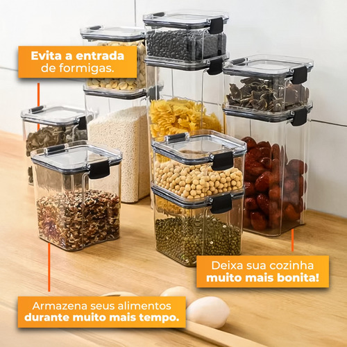 Kit 6 Potes Herméticos Empilhável 950ml Café Açúcar Granola