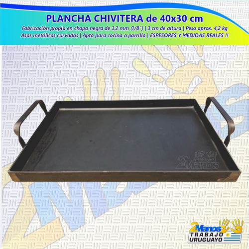 Imagen 2 de 10 de Plancha Chivitos Hamburguesas 40x30 Cm Parrilla Gas Horno