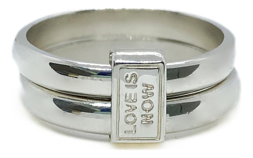 Anillo Alianzas Doble Frase Love Is Now Plata 950 T22 