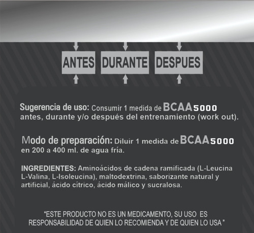 Imagen 2 de 3 de Amino Acids Bcaa 5000 600gr 30 Servicios Nt Nutrition