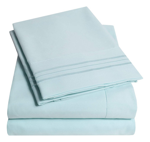 Juego De Sábanas Hipoalergénicas 4 Piezas Color Azul Claro