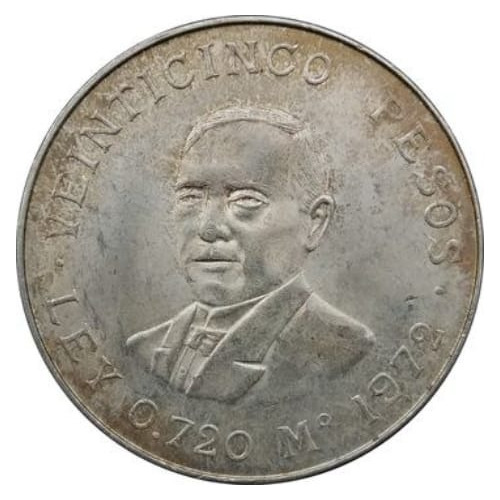 Moneda 25 Pesos 1972 Benito Juárez Ley 0.720