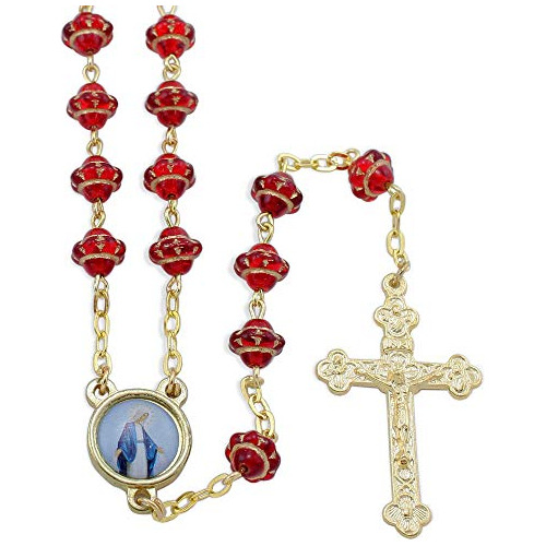 Perlas Católicas De Vidrio Rojo Con Forma De Rosario, Patern