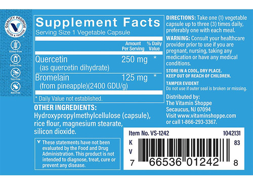 Quercetina Con Bromelina De The Vitamin Shoppe, 250 Mg De An
