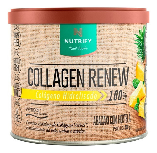 Suplemento em pó Nutrify  Collagen Renew colágeno Collagen Renew sabor  abacaxi e hortelã em pote de 300g