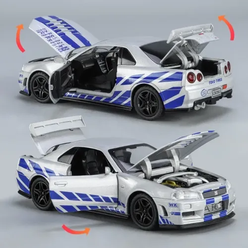 1:32 Skyline Gtr R34 Diecast Car Model Open Doors | Frete grátis
