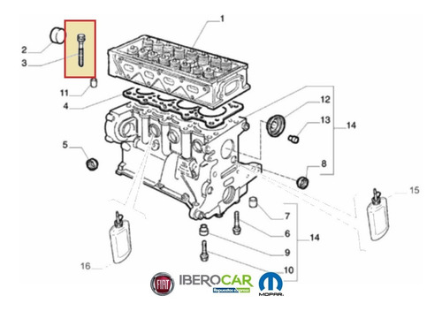 Imagen 3 de 5 de Perno Culata Original Fiat Siena Fire 1.3 16v 2003-2005
