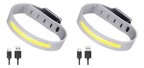 Brazalete Led Cob, 2 Unidades, Luz Recargable Por Usb