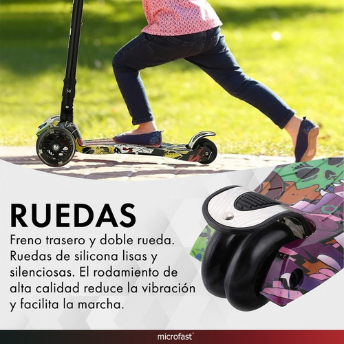 Monopatín Infantil Plegable Graffiti 4 Ruedas Luces Led Niño