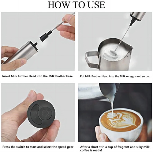 Espumador De Leche Manual Recargable Con 3 Batidores