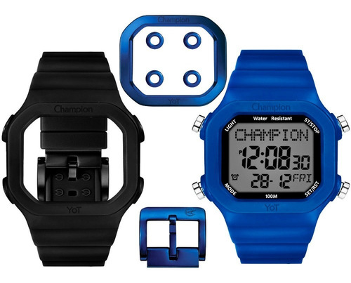 Relógio Champion Digital Yot Troca Pulseira Azul Preto