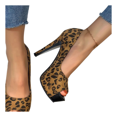 Zapatos De Talla Grande Para Mujer Fish Mouth Leopardo 