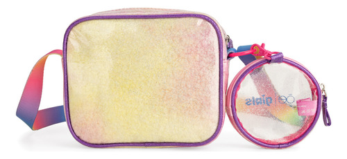 Bolsa Crossbody Cloe Mediana Para Niña Con Asa Ajustable Color Lila Diseño de la tela Brillos