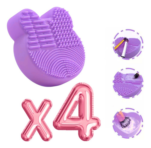 Limpia Brochas Maquillaje Estuche Esponja En Seco Formas Color Oso Morado