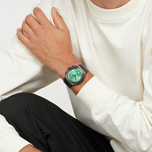 Reloj Swatch Obsessively Obsidian Yvm407g Correa Negro Bisel Verde Fondo Verde