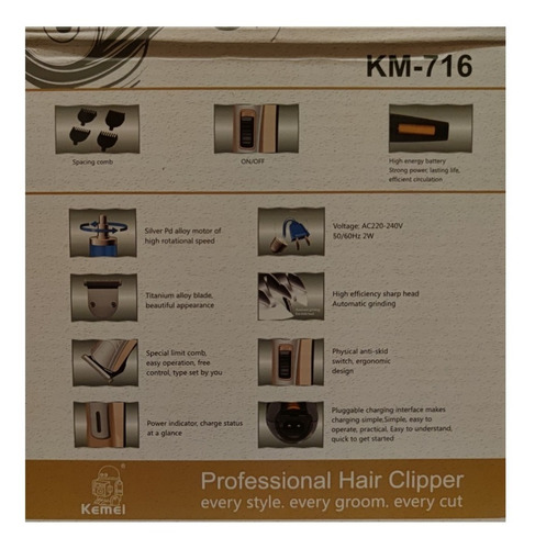 Máquina De Afeitar Patilera / Trimmer Recargable Kemei
