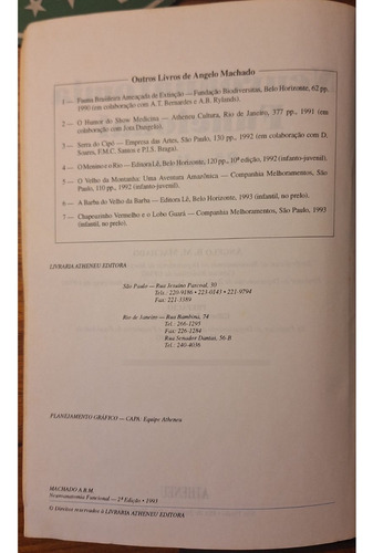 Neuroanatomia Funcional, Angelo Machado, 2a Edição, Editora Atheneu, 1993, Livro Usado Em Bom Estado (Usado)