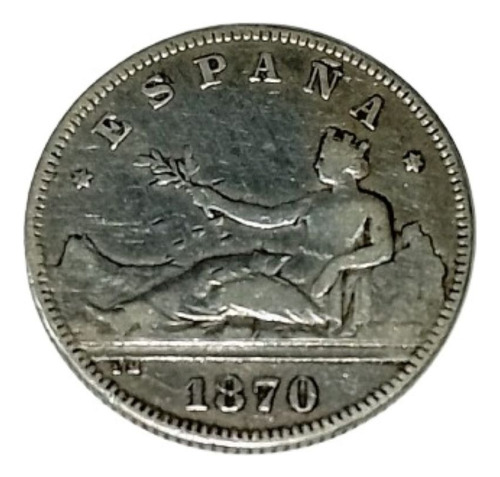 Moneda España 2 Pesetas Plata 1870 (74) Dem Vf Km654 (Usado)