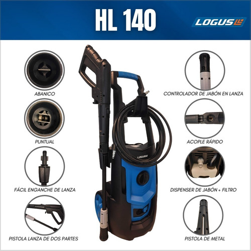 Imagen 7 de 10 de Hidrolavadora Logus 140bar 1800w Dosificador De Espuma..!!
