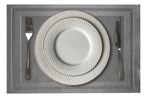 6 Jogo Americano Mesa Posta Luxo Impermeável Pvc Mz Mold Vr Cor M5 Prata Claro Escuro Cinza Grafite Preto Moldura Mz Retangular