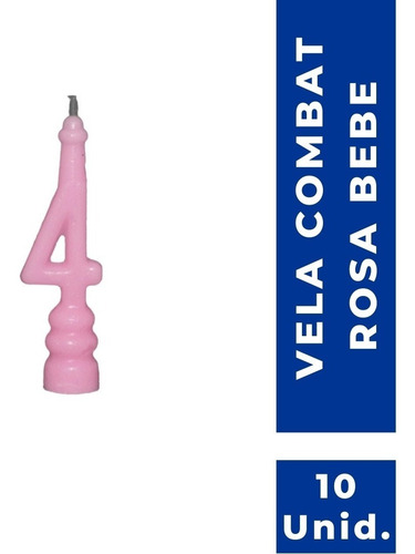 Vela De Aniversário Número Rosa Bebe Nº 4 Caixa Com 10 Un.