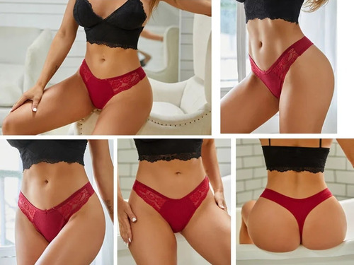 Pack 4pz Tanga Sexy De Algodón Ropa Interior Encaje 4colores