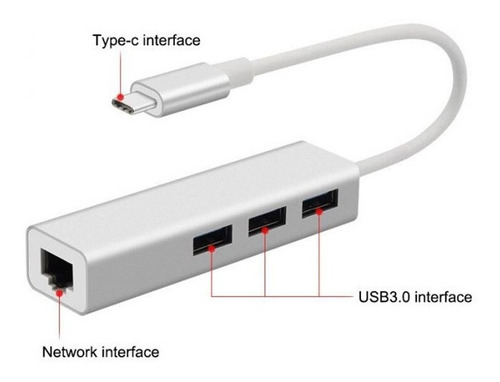 Imagen 4 de 5 de Adaptador Type C A Hub Usb 3.0 + Rj45 Adaptador Usb 3.1