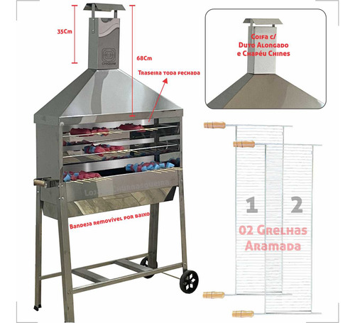 Churrasqueira Inox Coifa Alongada + Higiene Churrasquinho