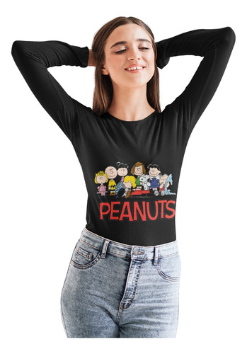 Polera Larga Snoopy Charlie Brown Peanuts Estampada Algodon