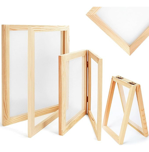 Juego De Pantallas De Marcos De Papel De Madera 3x