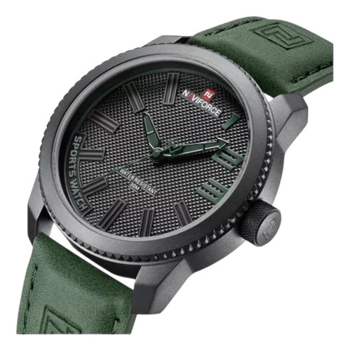 Reloj de pulsera Naviforce 9202, pulsera de piel en verde, color de la correa: gris