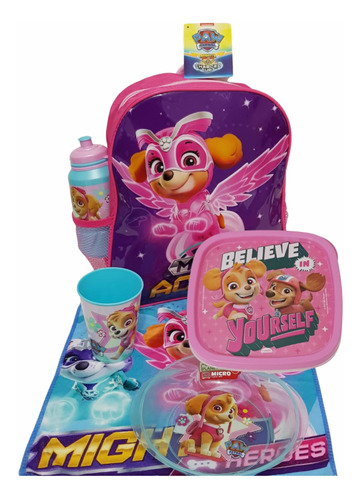 Set Paw Patrol, Mochila Y Accesorios Merienda