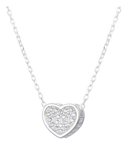 Collar Mujer Cadena Plata 925 Dije De Corazón Microcubic 