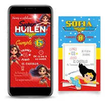 Comprar Invitación Digital Tarjeta Virtual Mujer Maravilla Cumpleaño