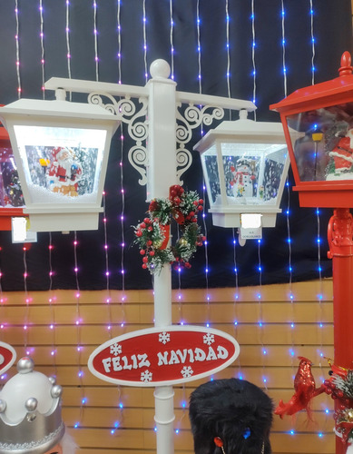 Farol Navideño Doble Con Movimiento Y Nieve